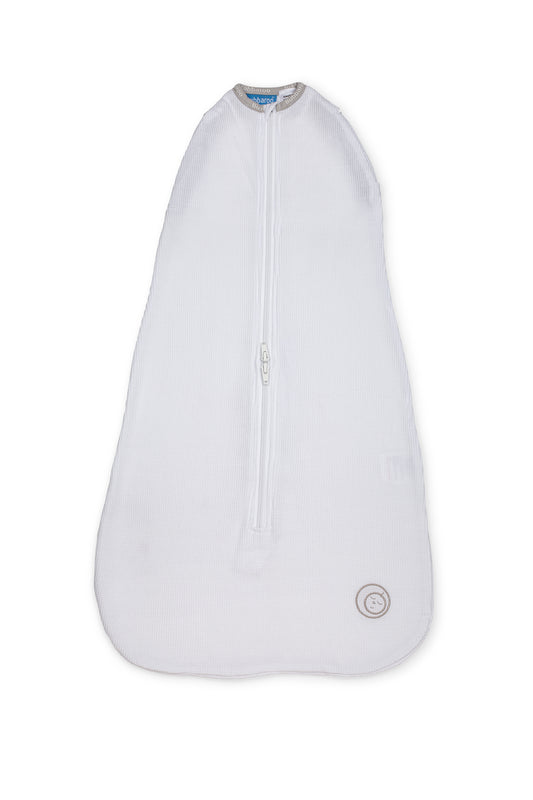 Joey Pod Transitional Swaddle Bag 0.5 TOG  White with Platinum Binding - Bubbaroo