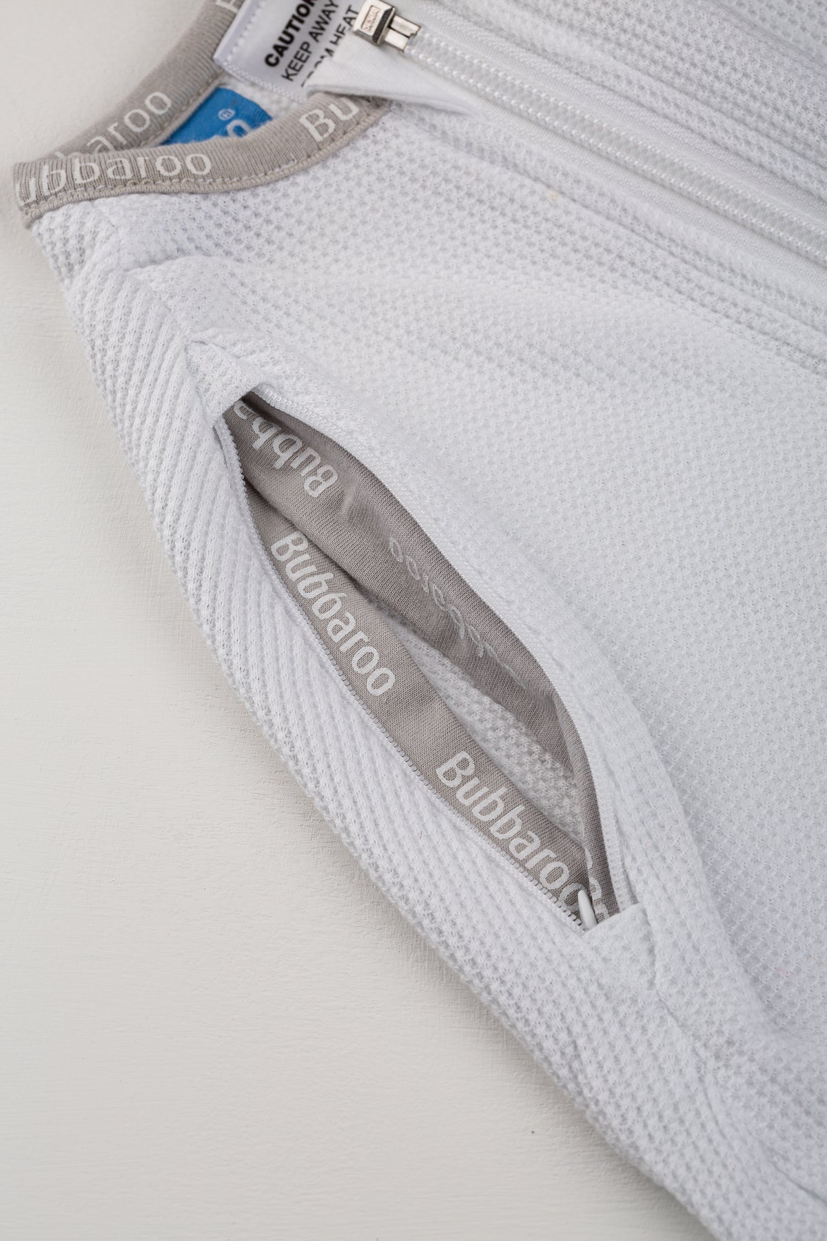 Joey Pod Transitional Swaddle Bag 0.5 TOG White with Platinum Binding - Bubbaroo