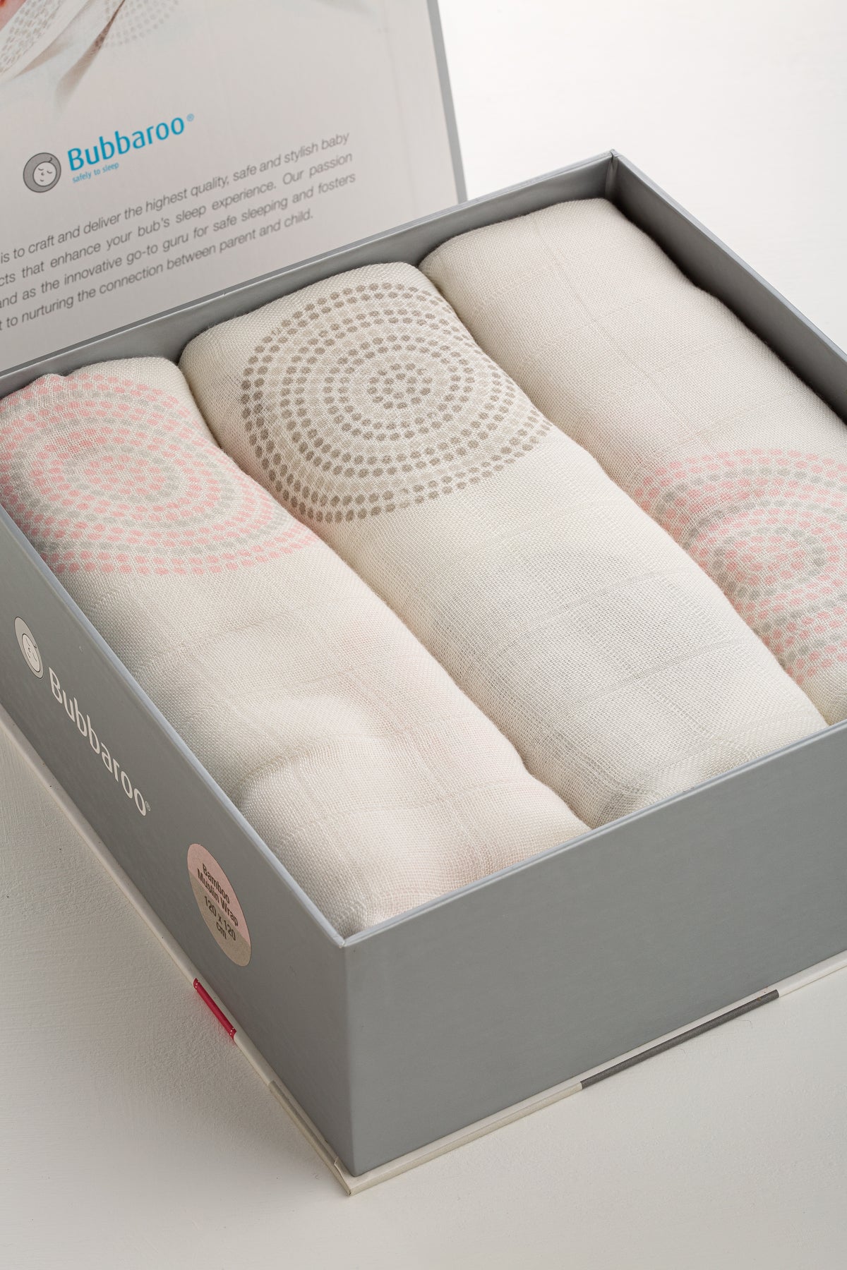 Bamboo Baby Muslin Wrap 3 Pack Pink/Mocha Dot - Bubbaroo