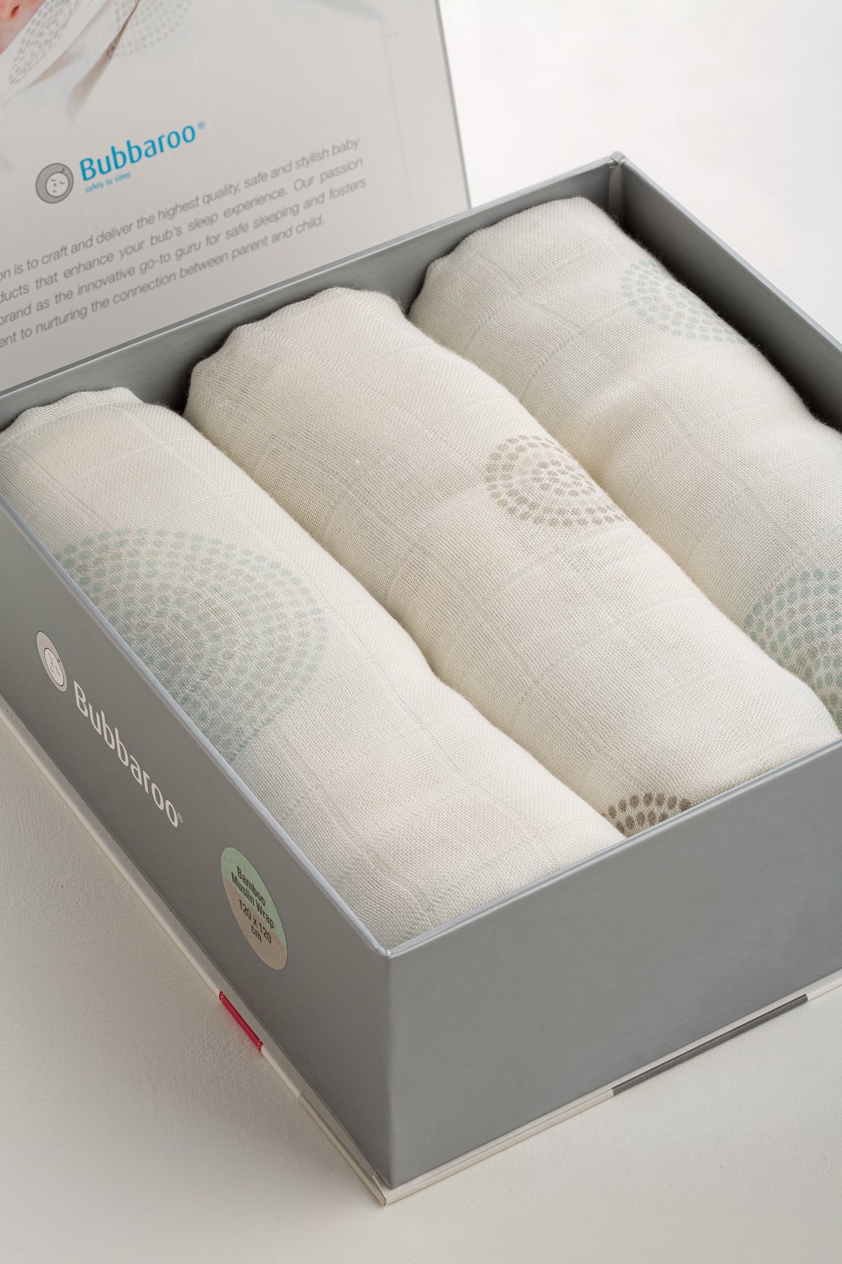 Bamboo Baby Muslin Wrap 3 Pack Teal/Mocha Dot - Bubbaroo