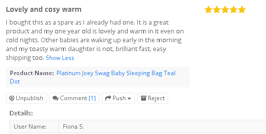 Customer verified purchaser review of Platinum Joey Swag baby sleeping bag