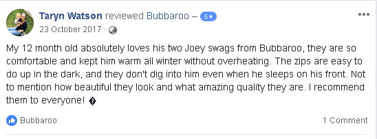 Facebook review of Platinum Joey Swag baby sleeping bag